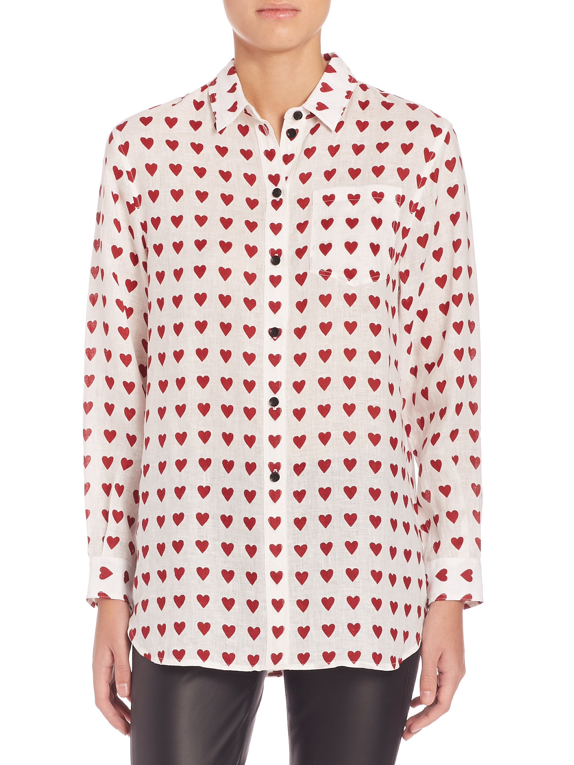 white heart print shirt